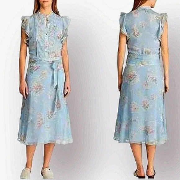 NWT Ralph Lauren Chiffon Floral Ruffled Cap Sleeved - Picture 3 of 10